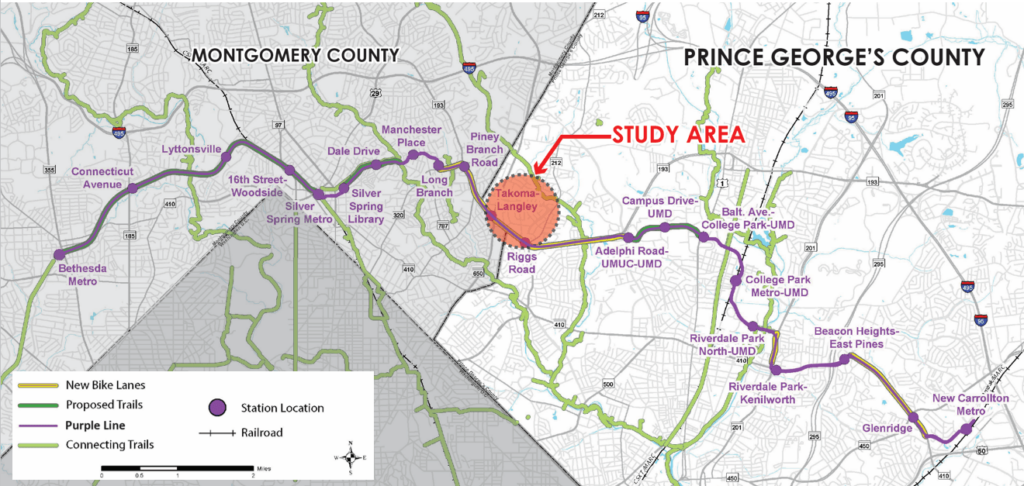 study area highlighed on map- takoma langley