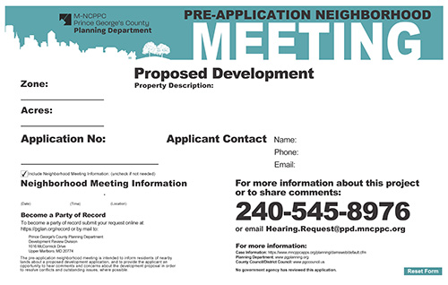 Sample sign for Pre-Application Neighborhood Meeting.
