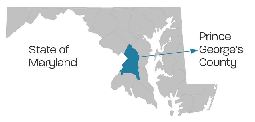 State map with Prince George's County highlighted