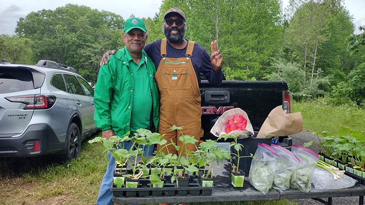 Farmers at market show their plants and herbs.
