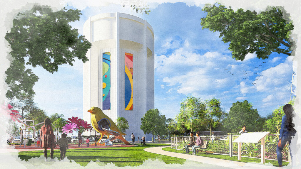 Image of the Suitland Water Tower with artwork.