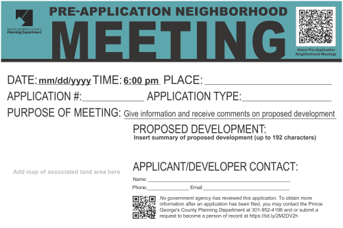Sample sign for Pre-Application Neighborhood Meeting.
