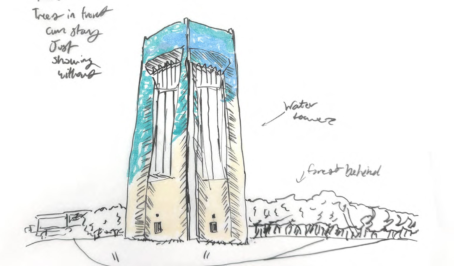 Suitland Cultural Art sSketch - Water Tower with greenery