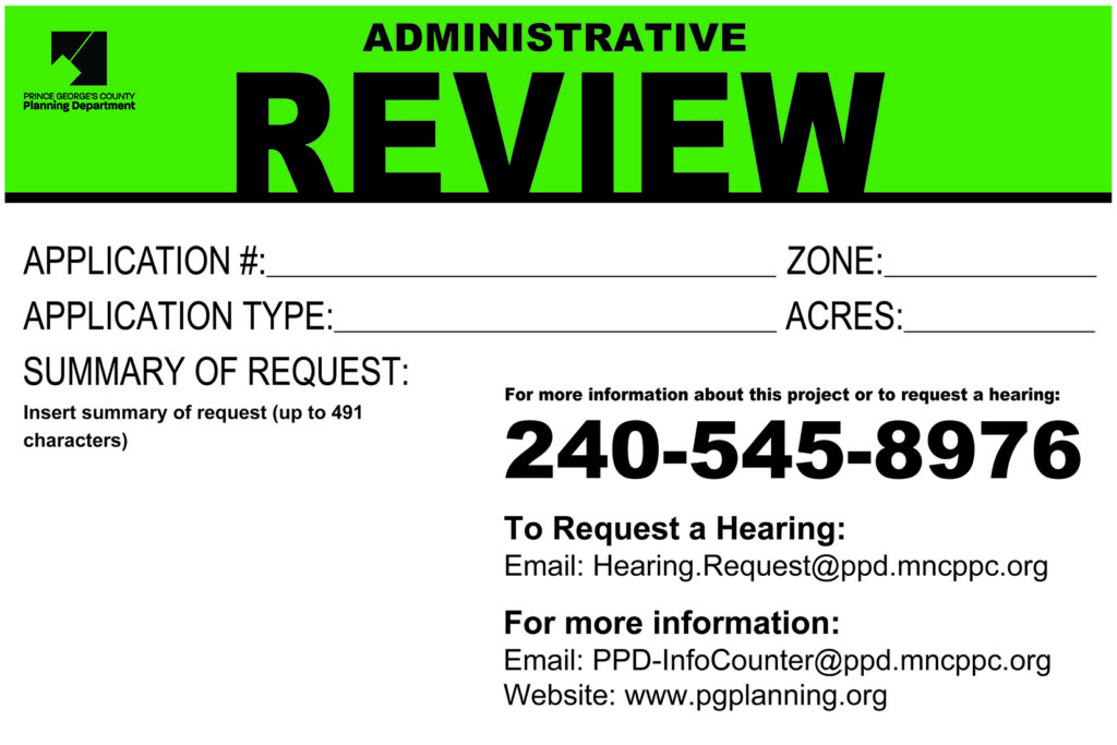 Sample sign for Administrative Review information.
