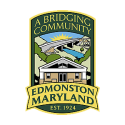A green rectangle with text: A Bridging Community, Edmonston, Maryland, est. 1924.
