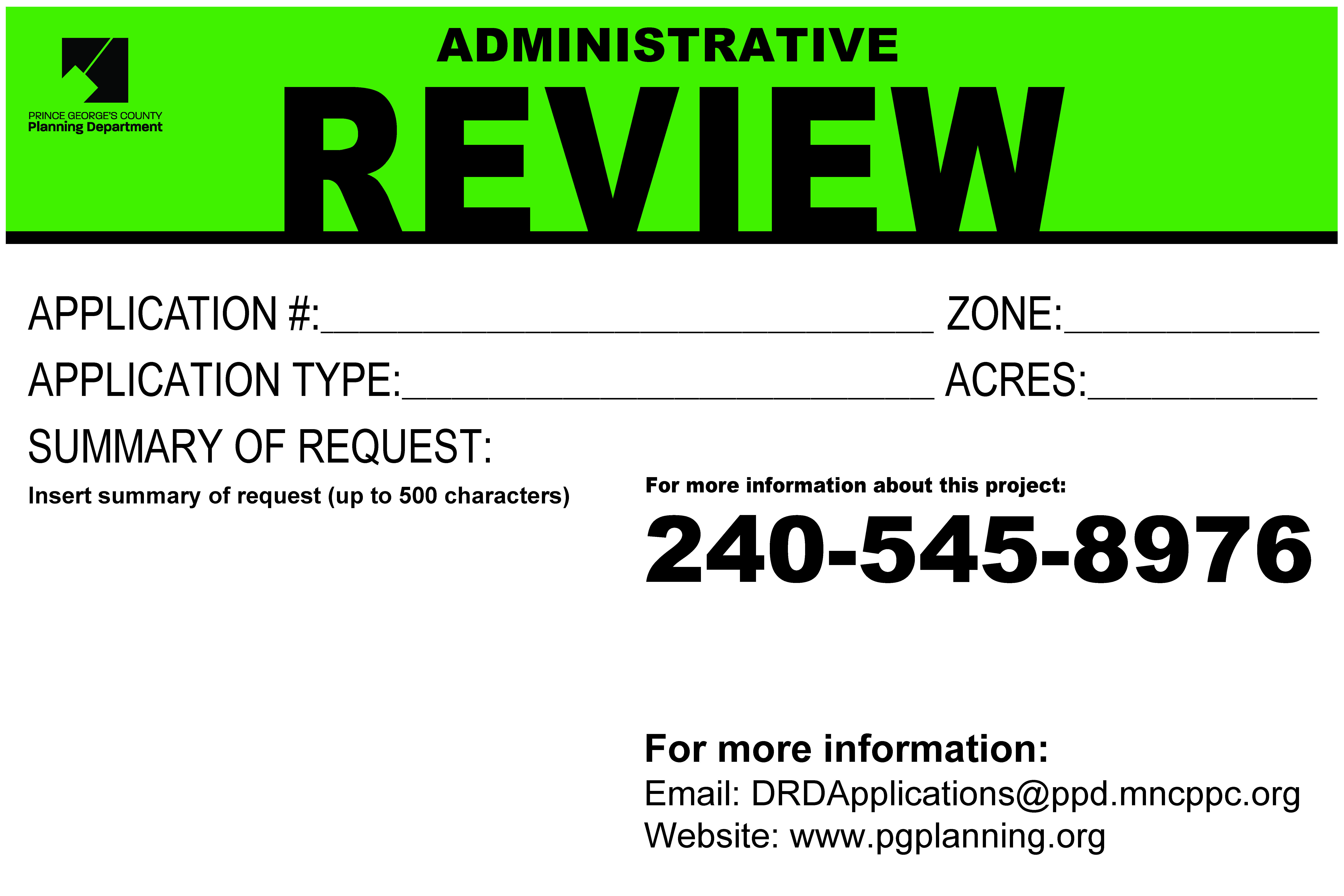 Sample sign for Administrative Review information.