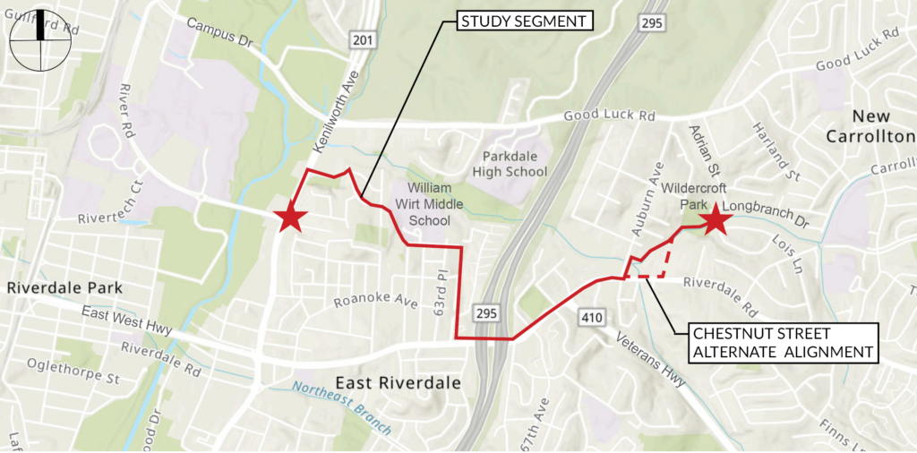 Northern Prince George's East-West Bikeway Study Area Map