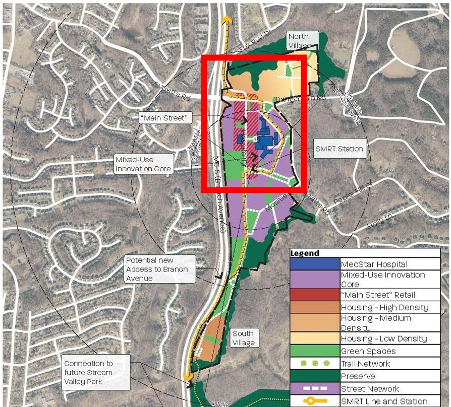 Minor Plan Amendment Focus Area map for the Central Branch Avenue Sector Plan Minor Amendment and SMA. 