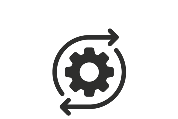 An icon with a cog wheel in the center encircled by two arrows.